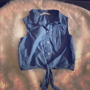 Chambray button down crop top